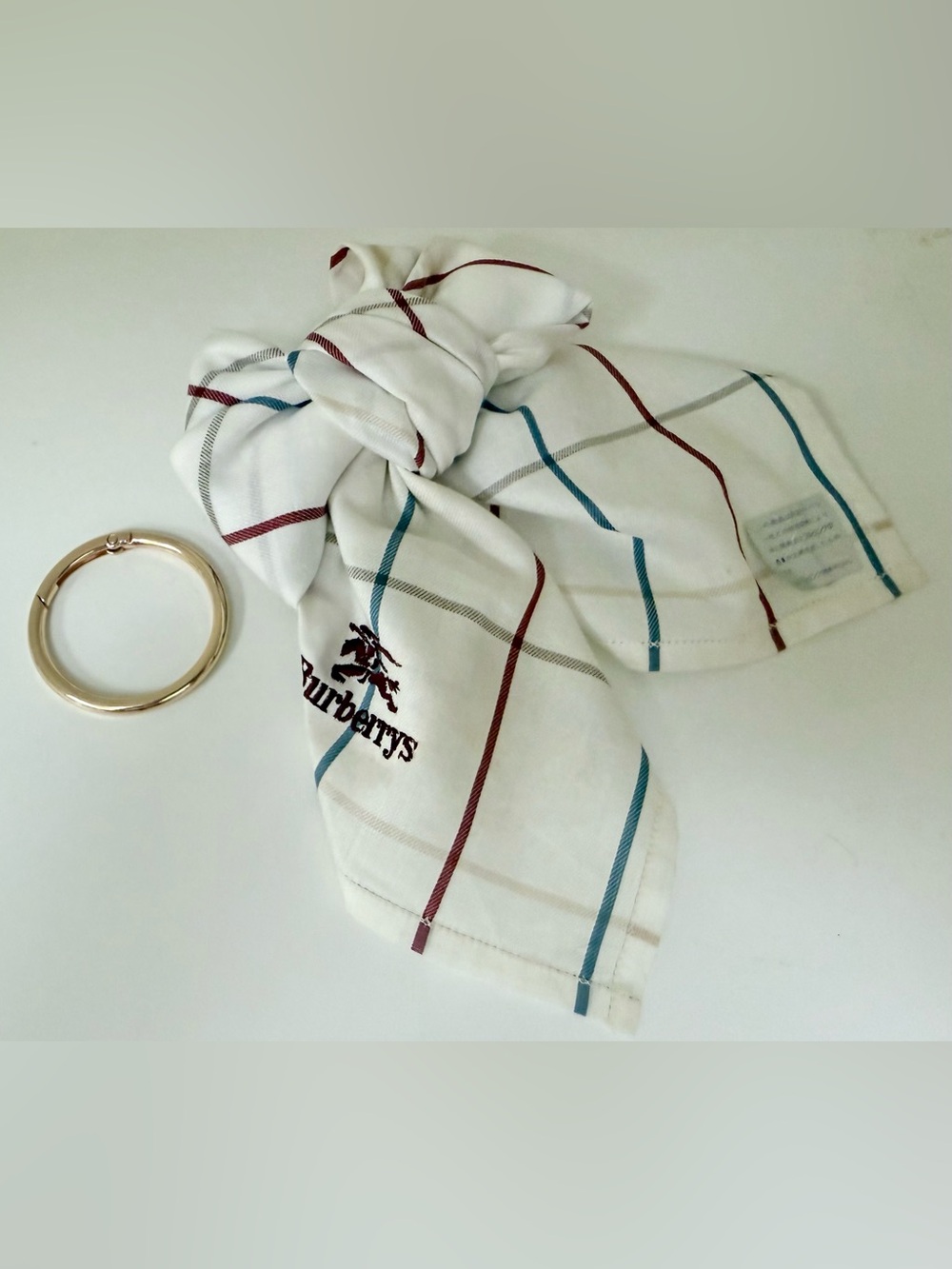 BURBERRYS Vintage 90’s Classic Check Handkerchief Scarf Bow Charm Hair-Clip - Picture 6 of 15